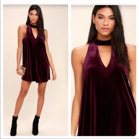 LULU’S Sweet Song Plum Purple Velvet Swing Dress - Picture 1 of 10